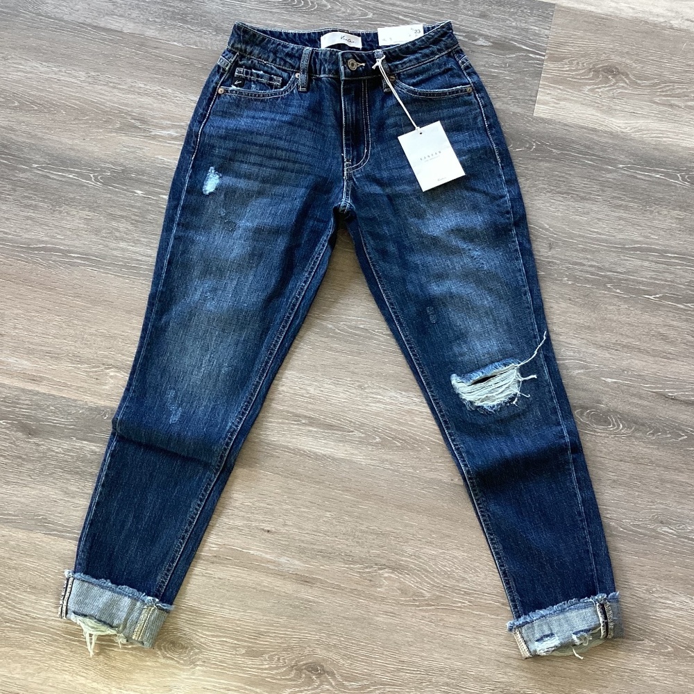 KanCan Dark Blue Distressed Boyfriend Jeans
